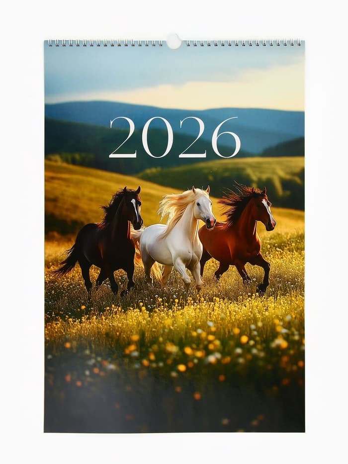 Календарь 2026 перекидной на ригеле А3 «Тройка лошадей»