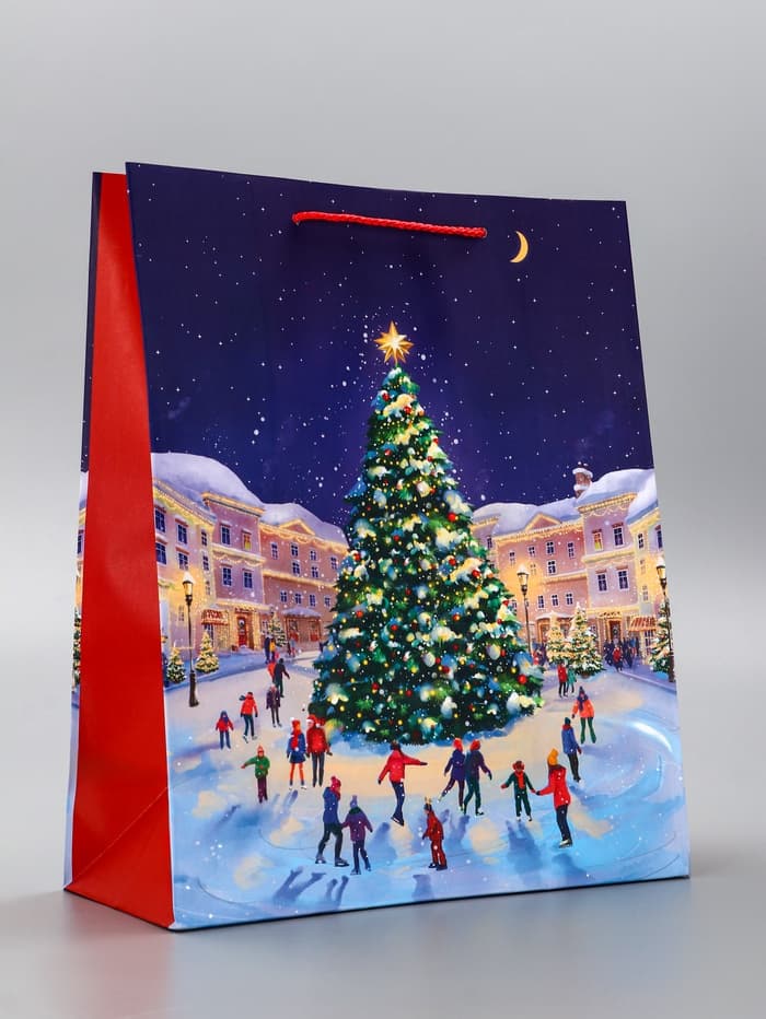Пакет подарочный новогодний ламинированный, «Новогодний каток», 26×12×32 см