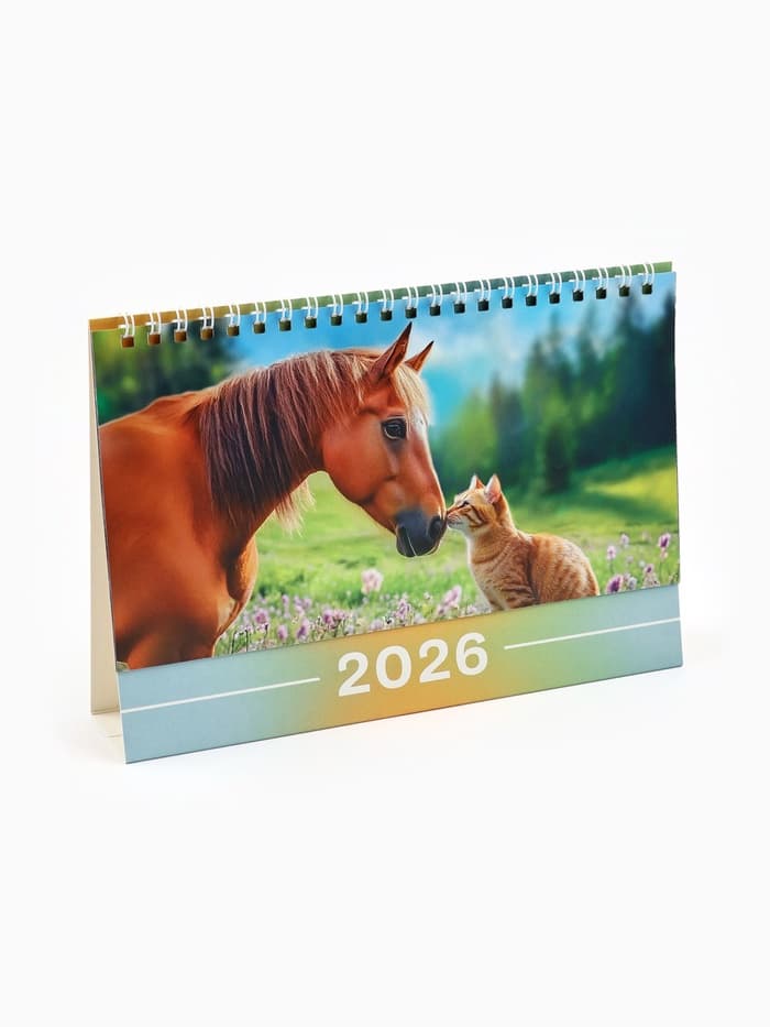 Календарь 2026 настольный, домик «Лошадь с котом» 14×20 см
