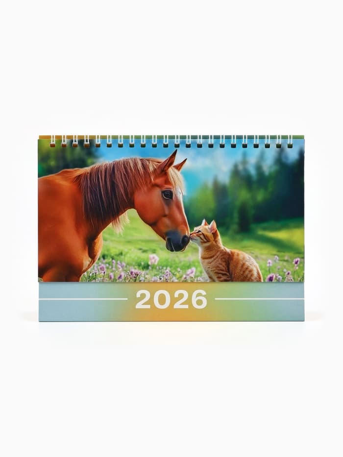 Календарь 2026 настольный, домик «Лошадь с котом» 14×20 см