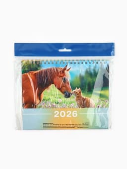 Календарь 2026 настольный, домик «Лошадь с котом» 14×20 см
