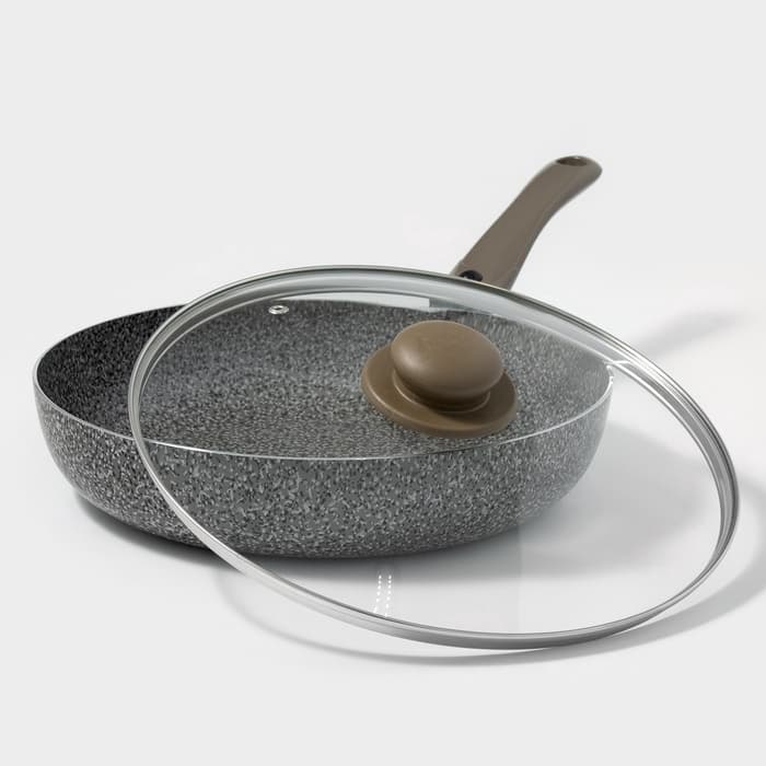 Сковорода Onyx, d=28 см, съёмная ручка, стеклянная крышка, антипригарное покрытие, алюминий, серая