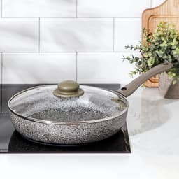 Сковорода Onyx, d=28 см, съёмная ручка, стеклянная крышка, антипригарное покрытие, алюминий, серая