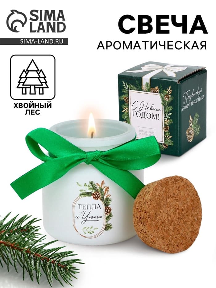 Ароматическая свеча в матовом стакане «С Новым годом», аромат хвойный лес