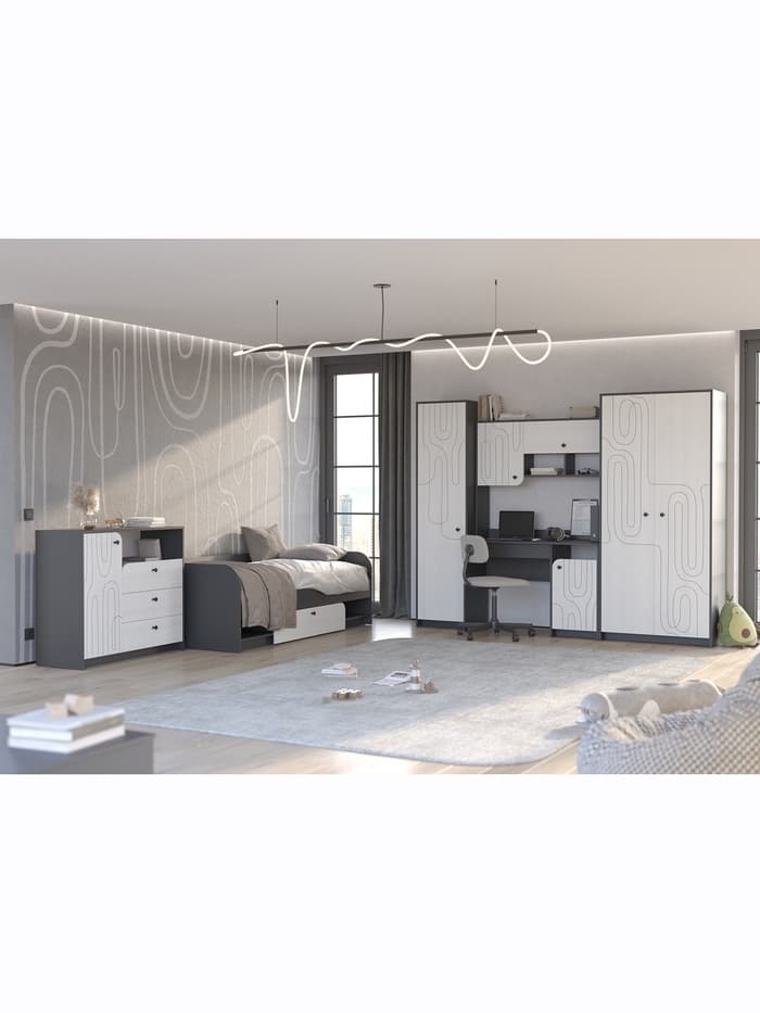 Шкаф настольный «МАРТИ», 1200×270×1030 мм, цвет графит/рамух белый