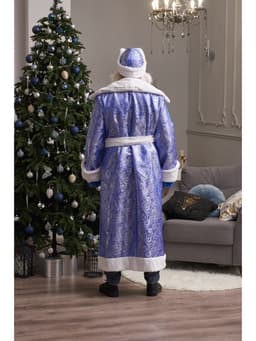 Карнавальный костюм синий «Дед Мороз»: шуба, шапка, варежки, борода, 52-54, рост 180