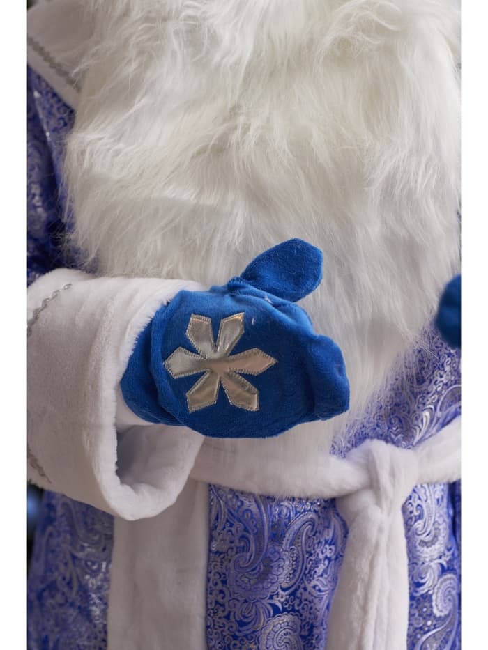 Карнавальный костюм синий «Дед Мороз»: шуба, шапка, варежки, борода, 52-54, рост 180