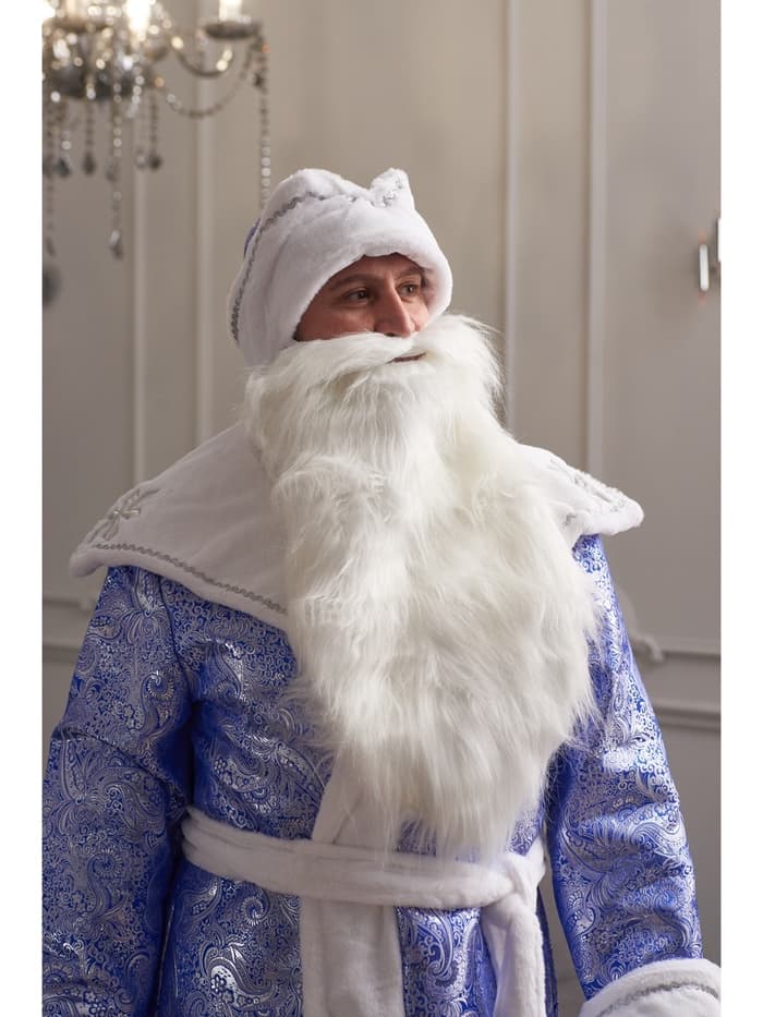 Карнавальный костюм синий «Дед Мороз»: шуба, шапка, варежки, борода, 52-54, рост 180