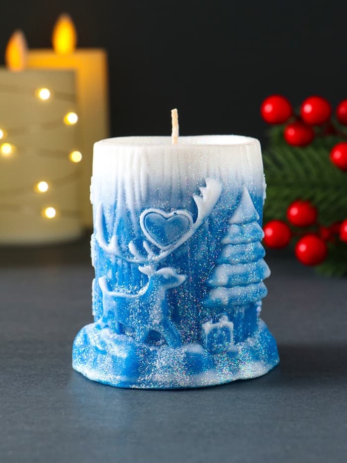 Свеча новогодняя цилиндр «Сказочный лес», 75×85 мм, синий