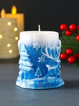 Свеча новогодняя цилиндр «Сказочный лес», 75×85 мм, синий