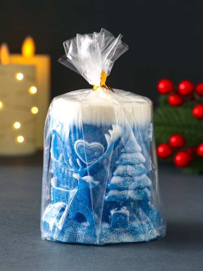 Свеча новогодняя цилиндр «Сказочный лес», 75×85 мм, синий