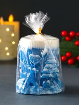 Свеча новогодняя цилиндр «Сказочный лес», 75×85 мм, синий