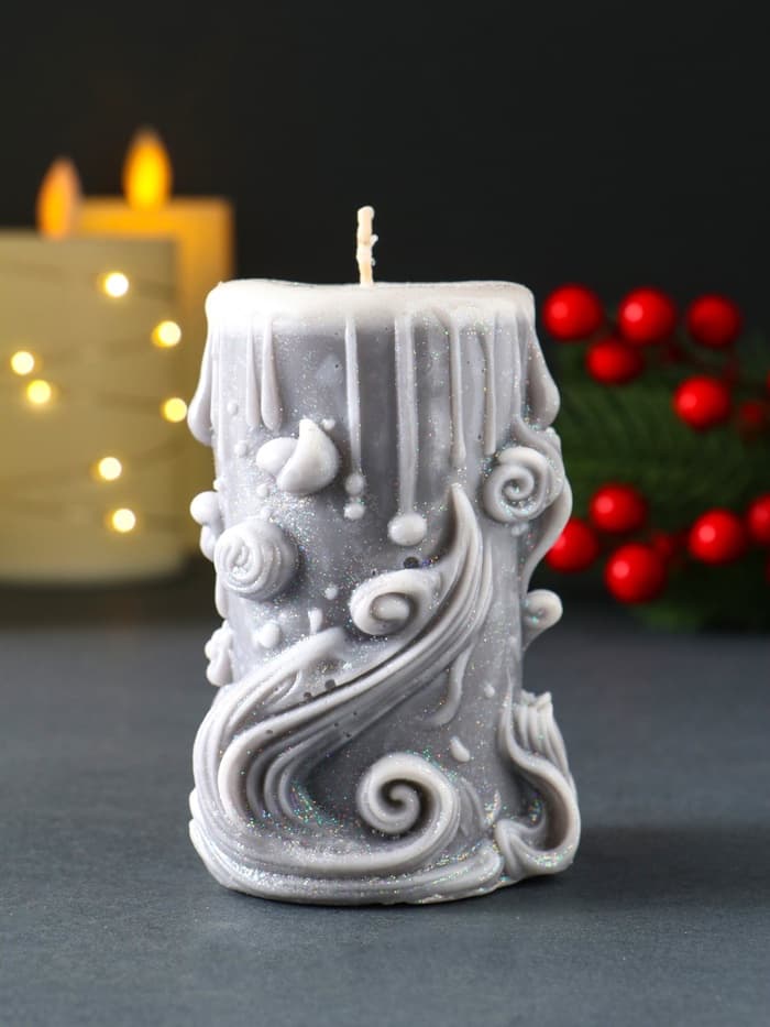 Свеча новогодняя цилиндр «Волшебство», серый