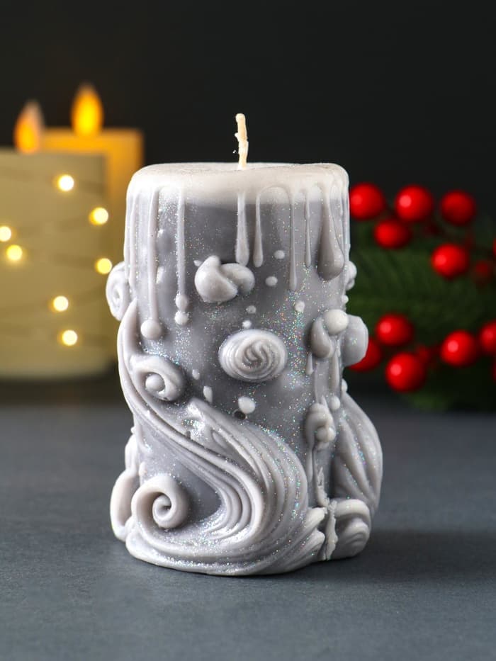 Свеча новогодняя цилиндр «Волшебство», серый