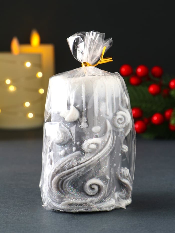 Свеча новогодняя цилиндр «Волшебство», серый