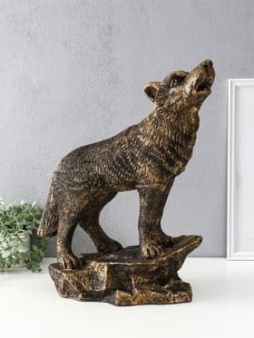 Фигура полистоун «Волк на скале», 50×37×22 см, под бронзу