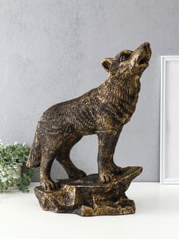 Фигура полистоун «Волк на скале», 50×37×22 см, под бронзу