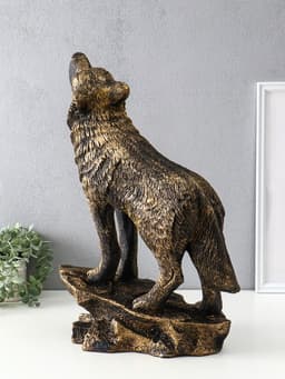 Фигура полистоун «Волк на скале», 50×37×22 см, под бронзу