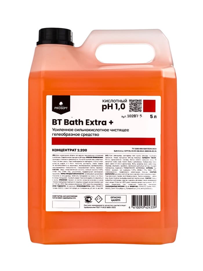 Сильнокислотное чистящее средство BT Bath Extra+, усиленное, концентрат, гель, 5 л