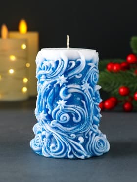 Свеча новогодняя столбик «Резная», синий, 10×7×7.5 см