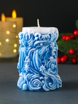 Свеча новогодняя столбик «Резная», синий, 10×7×7.5 см