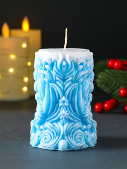 Свеча новогодняя столбик «Резная», голубой,10×7×7.5 см