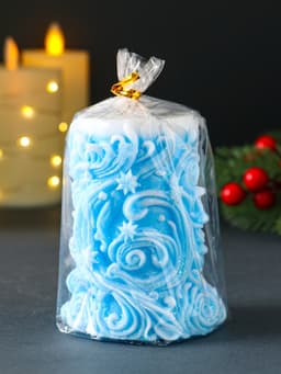 Свеча новогодняя столбик «Резная», голубой,10×7×7.5 см