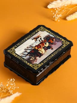 Шкатулка для украшений «Тройка коней», 17×23×6 см, лаковая миниатюра