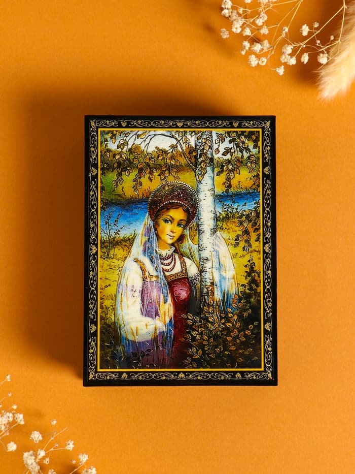 Шкатулка для украшений «Русская красавица», 10×14 см, лаковая миниатюра