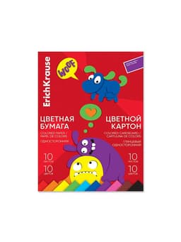 Набор для детского творчества А4, 20 листов, 10 цветов, ErichKrause Jolly Friends, картон + бумага, мелованная односторонняя, на склейке, схема поделки