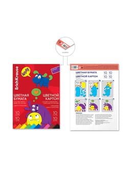 Набор для детского творчества А4, 20 листов, 10 цветов, ErichKrause Jolly Friends, картон + бумага, мелованная односторонняя, на склейке, схема поделки