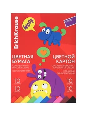 Набор для детского творчества А4, 20 листов, 10 цветов, ErichKrause Jolly Friends, картон + бумага, мелованная односторонняя, на склейке, схема поделки
