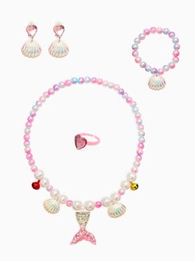 Набор детский «Выбражулька. Русалочка», 4 предмета: клипсы, кольцо, браслет, бусы, белый, розовый