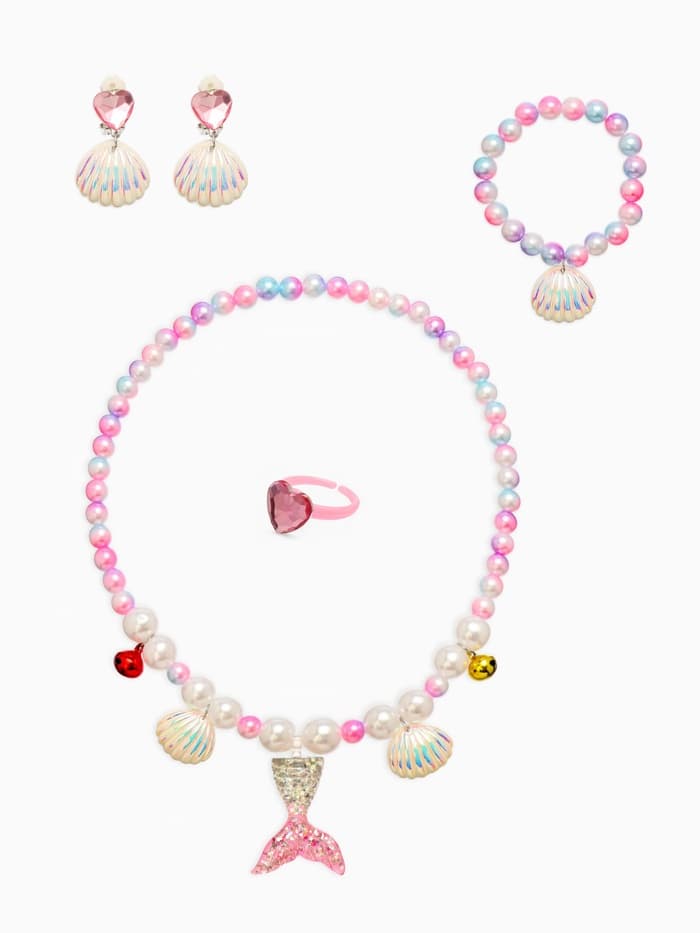 Набор детский «Выбражулька. Русалочка», 4 предмета: клипсы, кольцо, браслет, бусы, белый, розовый