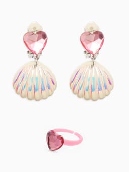 Набор детский «Выбражулька. Русалочка», 4 предмета: клипсы, кольцо, браслет, бусы, белый, розовый