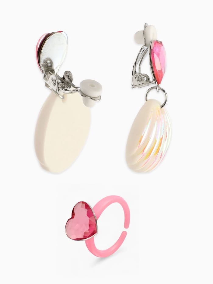 Набор детский «Выбражулька. Русалочка», 4 предмета: клипсы, кольцо, браслет, бусы, белый, розовый