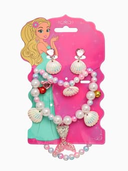 Набор детский «Выбражулька. Русалочка», 4 предмета: клипсы, кольцо, браслет, бусы, белый, розовый