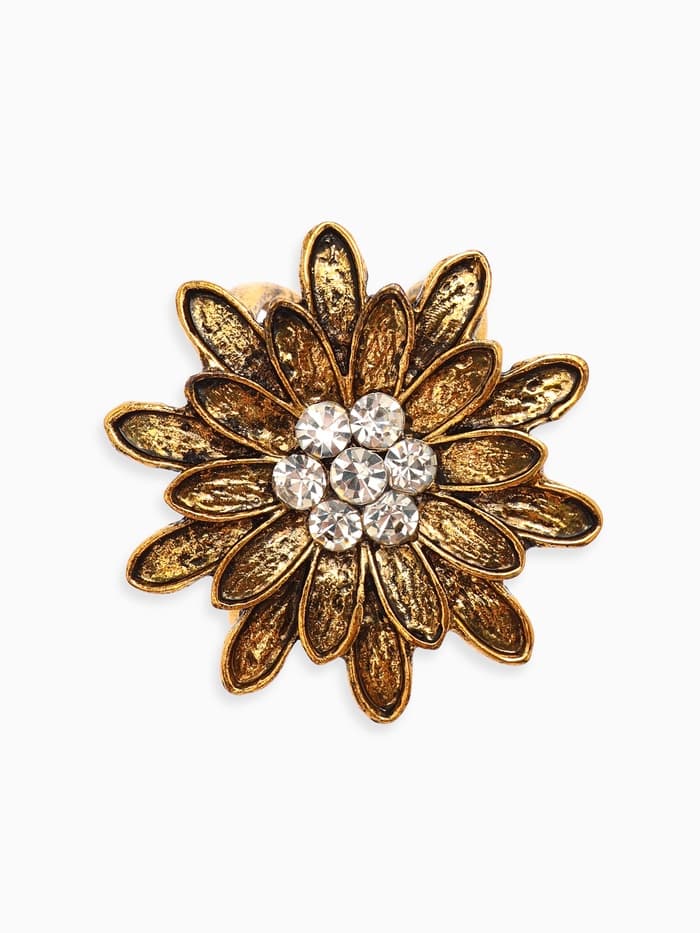 Кольцо для платка «Цветок Хризантема», белое в чернёном золоте
