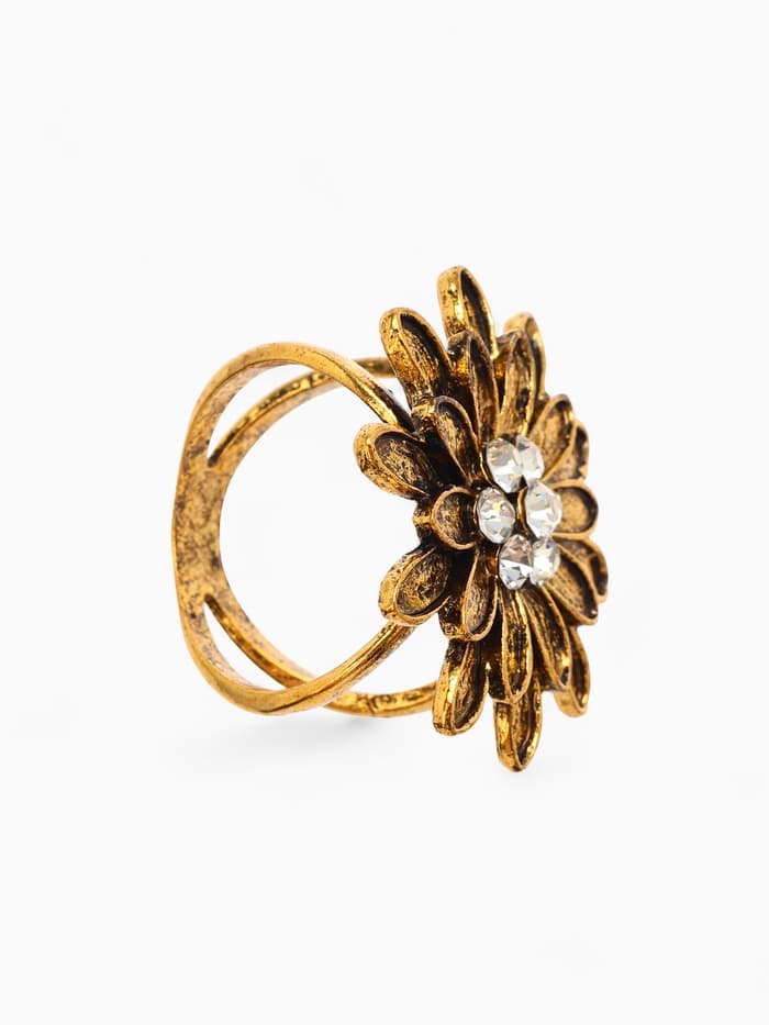 Кольцо для платка «Цветок Хризантема», белое в чернёном золоте