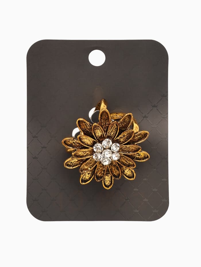 Кольцо для платка «Цветок Хризантема», белое в чернёном золоте