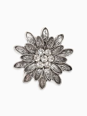Кольцо для платка «Цветок Хризантема», белое в чернёном серебре