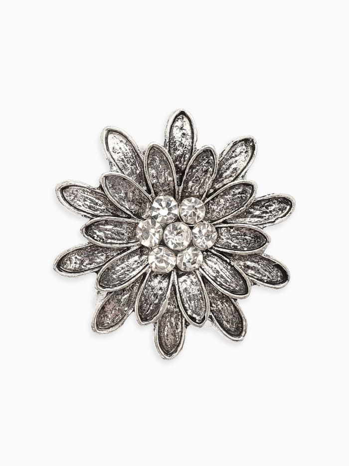 Кольцо для платка «Цветок Хризантема», белое в чернёном серебре