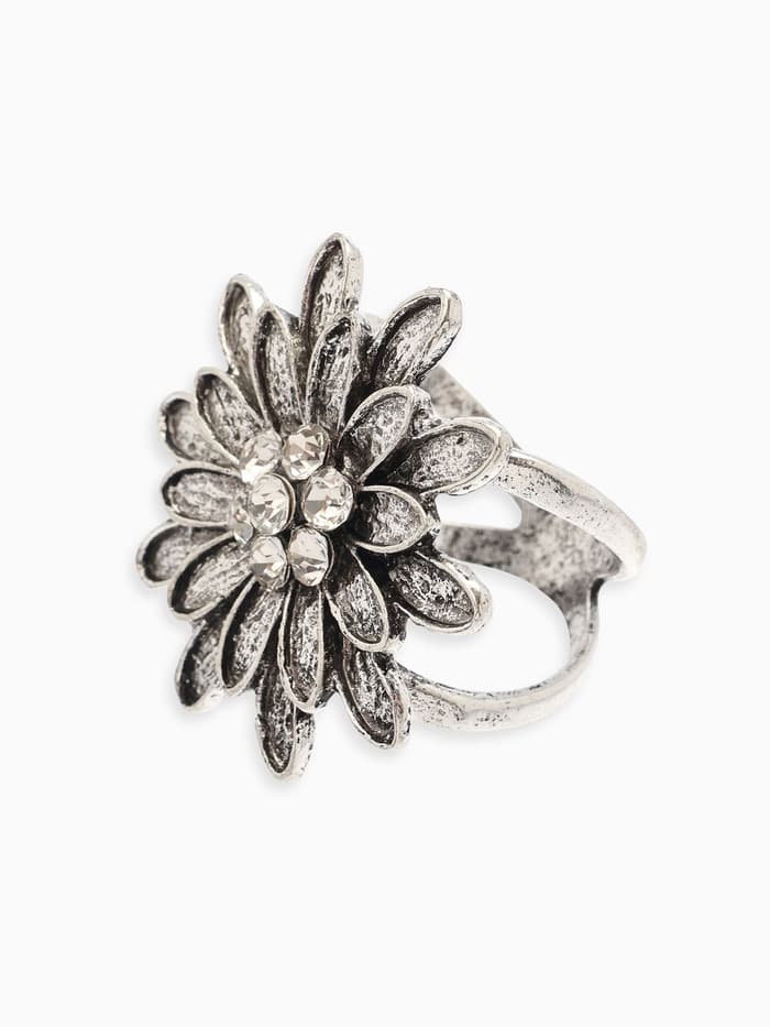 Кольцо для платка «Цветок Хризантема», белое в чернёном серебре