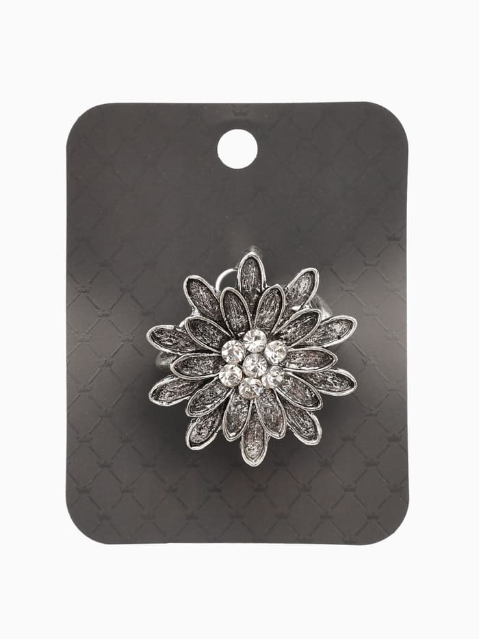 Кольцо для платка «Цветок Хризантема», белое в чернёном серебре