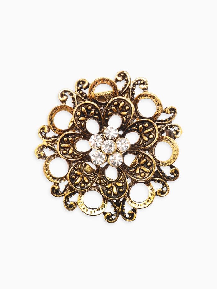 Зажим для платка «Цветок астры», белый в чернёном золоте