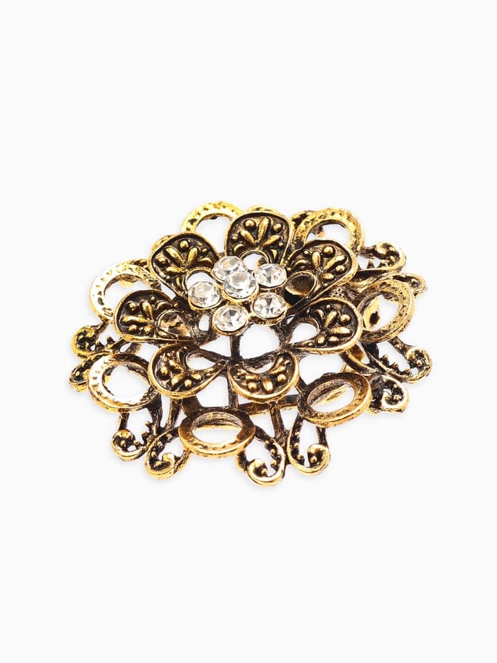 Зажим для платка «Цветок астры», белый в чернёном золоте