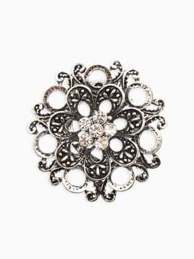 Зажим для платка «Цветок астры», белый в чернёном серебре