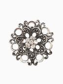 Зажим для платка «Цветок астры», белый в чернёном серебре