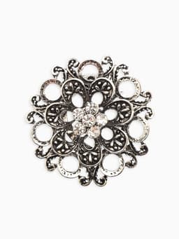Зажим для платка «Цветок астры», белый в чернёном серебре