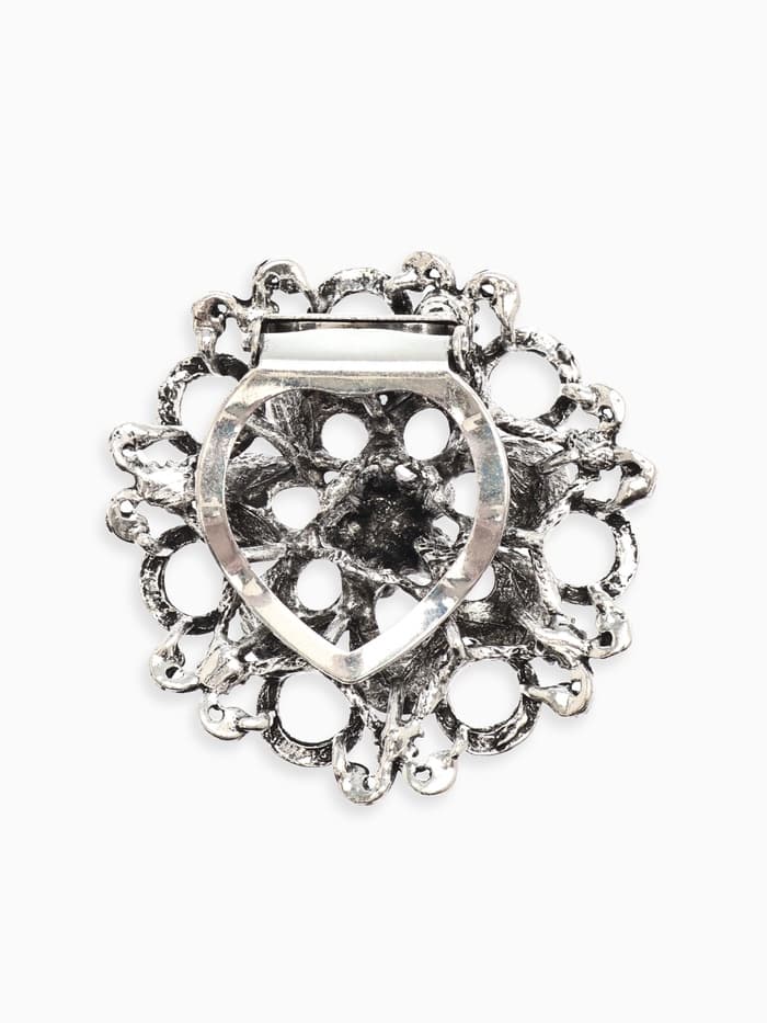 Зажим для платка «Цветок астры», белый в чернёном серебре